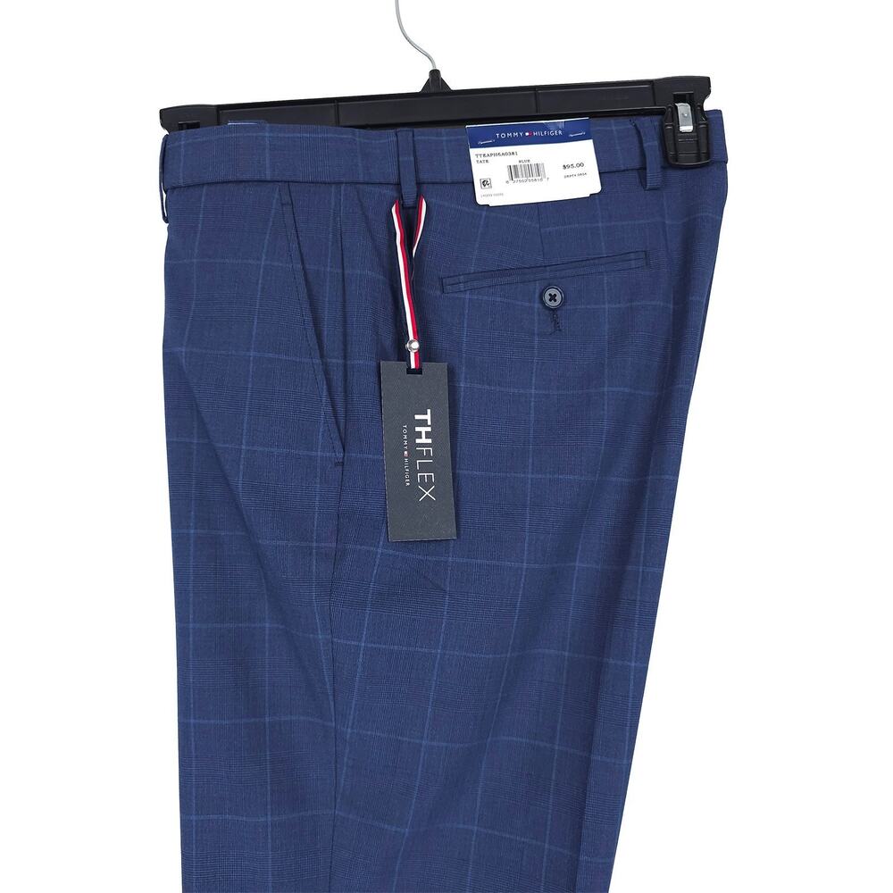 Tommy Hilfiger Mens Modern Fit Dress Pants 36x34 Blue Windowpane Plaid *Defect*